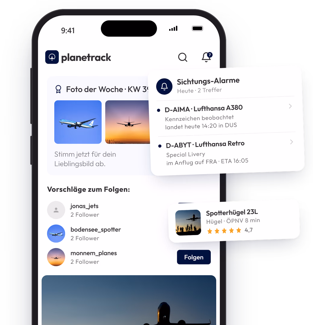 Screenshots der Planetrack App für Planespotter